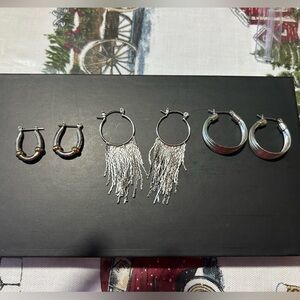 Set of Three Silver Hoop Earrings